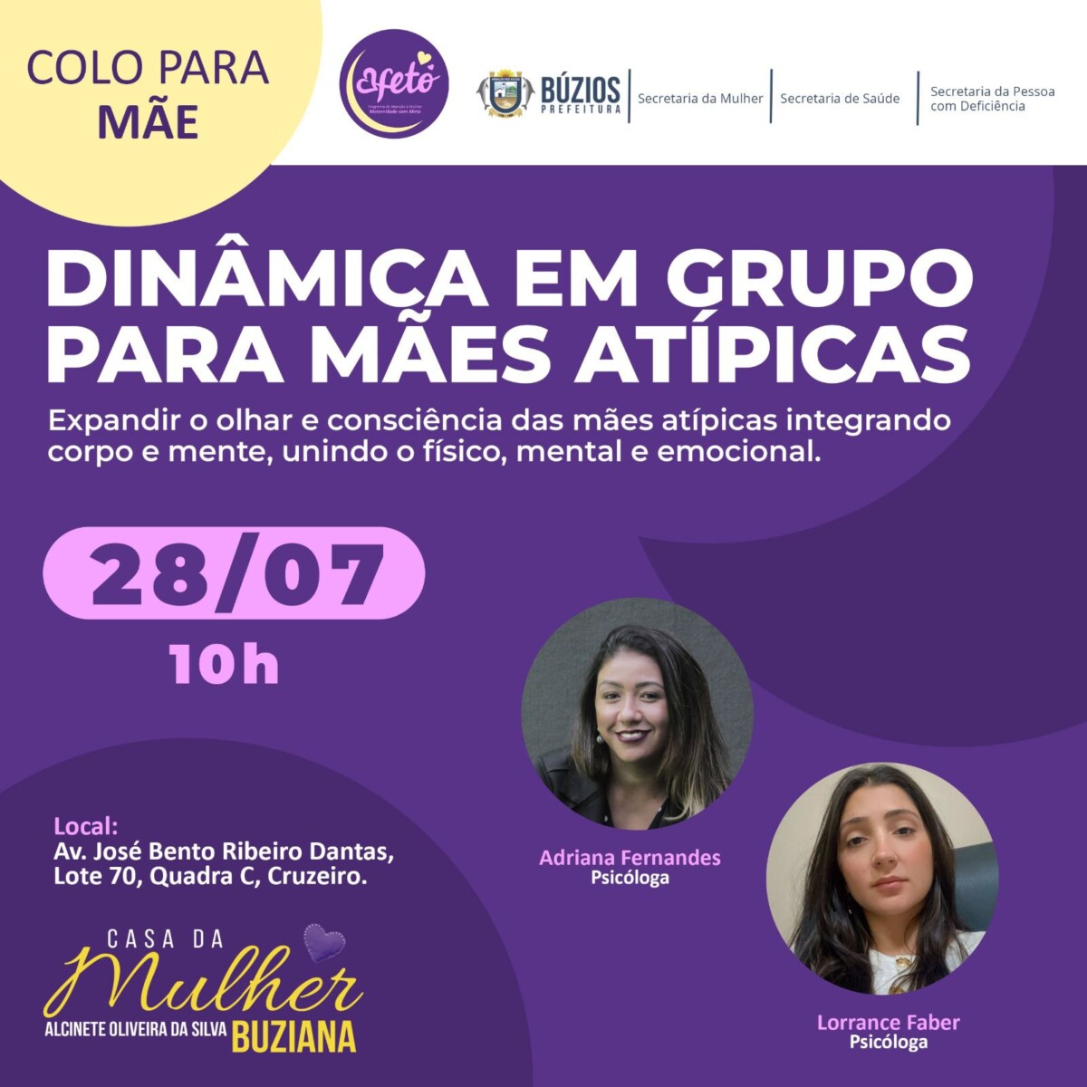 Roda de Conversa para mães de crianças com deficiência acontecerá na Casa da Mulher Buziana